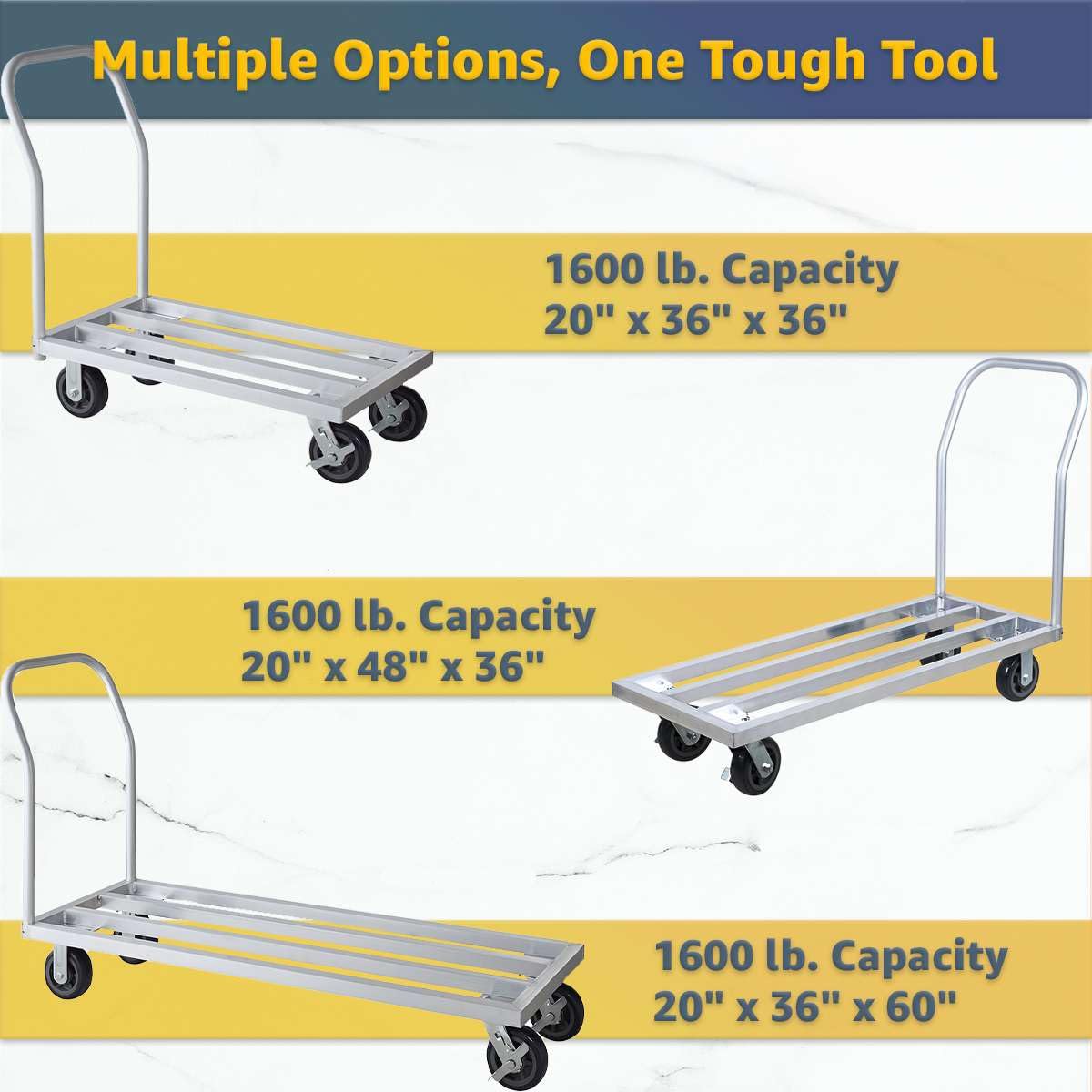 20" x 60" Mobile Aluminum Dunnage Rack - 1600 lb. Capacity, Heavy-Duty Rolling Storage Platform with Handle and Casters, NSF Certified Aluminum Rack for Kitchen, Warehouse, Food Storage