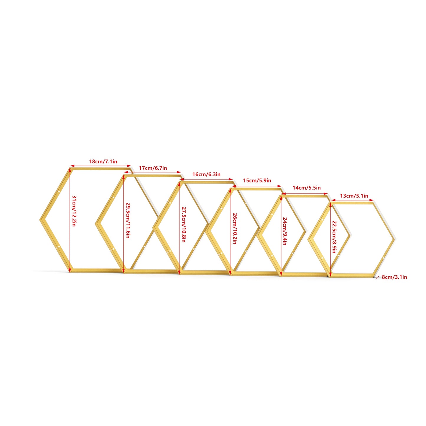Gonice Hexagon Floating Shelves Set of 6, Gold Metal Wall Mounted Shelves for Home Decor, Honeycomb Display Shelf for Living Room, Bedroom and Office