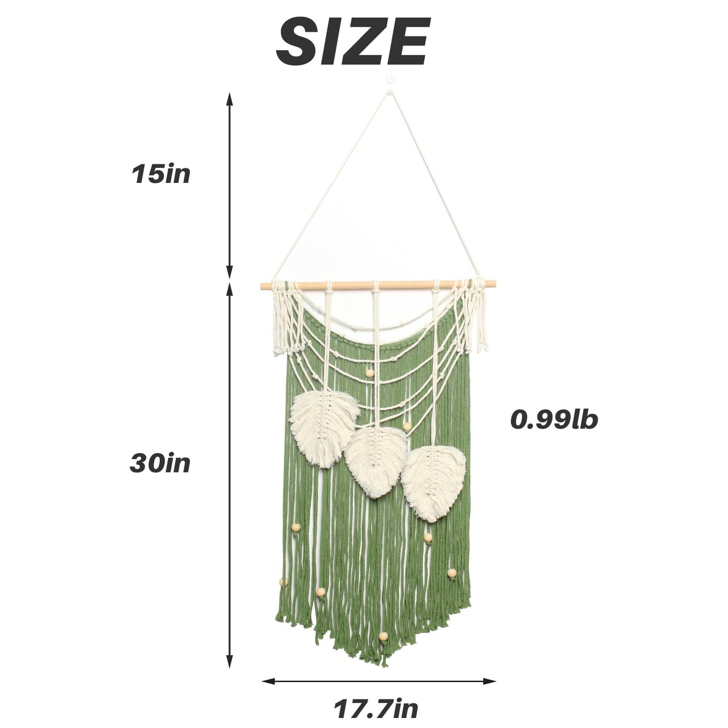 JONKASIPA Macrame Wall Hanging Bohemian Handmade Leaf Feather Wall Art Decorations, Green fringe Chic Home Decor for Apartment Dorm Living Room Bedroom
