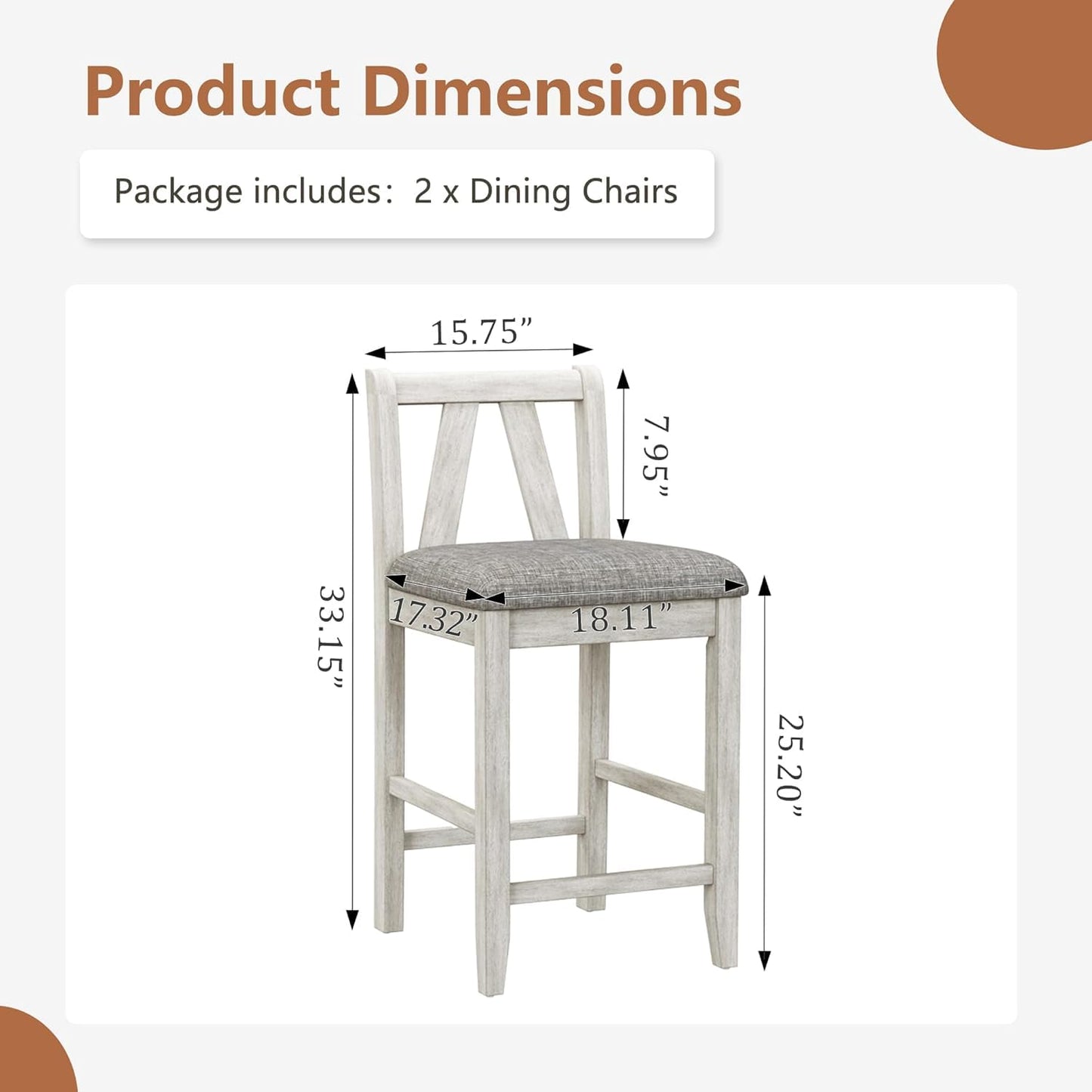 VECELO Solid Wood Dining Table Set with 2 Stools, 47'' Dining Table for 2 with Spacious Tabletop and Side Storage Shelves, for Kitchen Dining Room, Grey