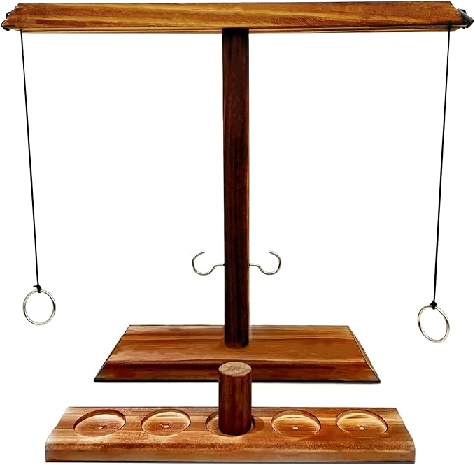 Hook and Ring Game with Shot Ladder, Ring Toss Game for Adults, Wooden Ring Hook Tossing Game Yard Games, Indoor Outdoor Games for Adults Party, Home, Patio