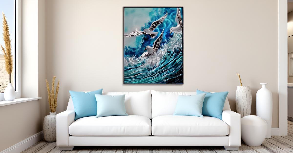 Yihui Arts Coastal Metal Wall Art - Stunning Seawaves Aluminum Artwork, Perfect Home Accent for Living Room, Bedroom, or Hallway Decor