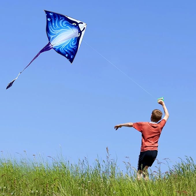 Mint's Colorful Life Devil Fish Kite for Kids and Adults,Easy to Fly Delta Kites Single Line Large, 300ft Kite String Handle Include