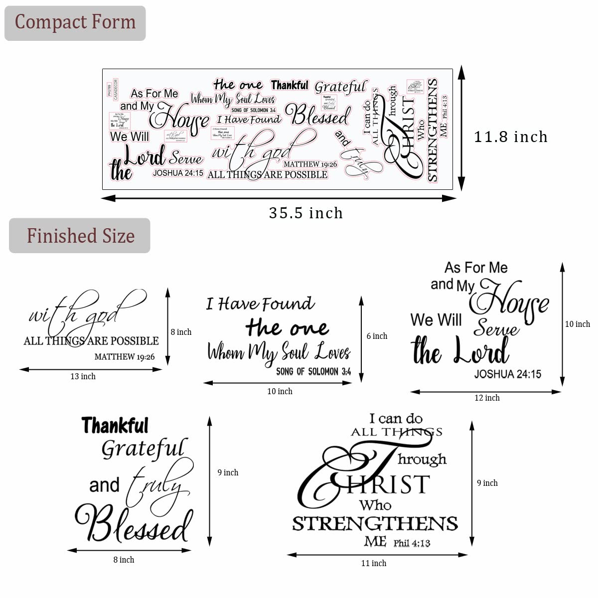 Bible Verse Wall Decals - Vinyl Quotes Stickers Inspirational Peel & Stick Decor for Living Room, Bedroom, Office, Bathroom