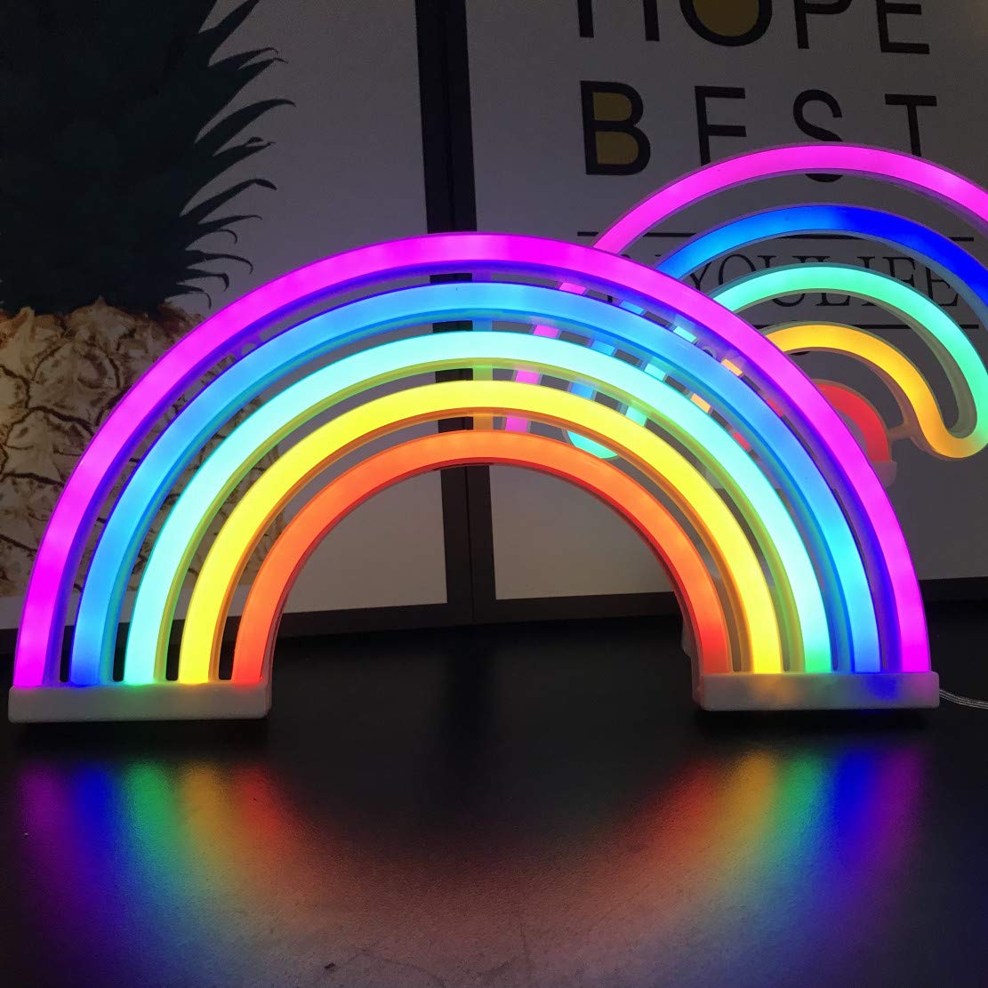 QiaoFei Rainbow Neon Light Signs, Wall Decor for Girls Children Baby Room LED Lamp, Battery or USB Operated Table Night Lights