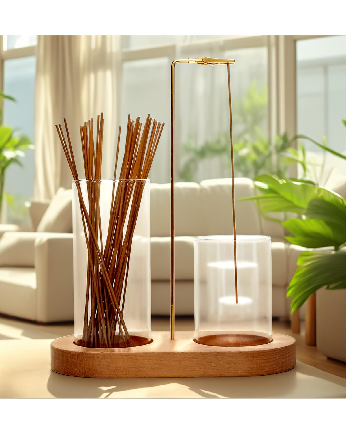 FTDENE Glass Incense Holder for Sticks, Hang Upside Down Incense Burner with Storage & Ash Catcher, Anti-Ash 2 in 1, Comes with Brush & Greeting Card, Meditation Yoga Home Decor Gift