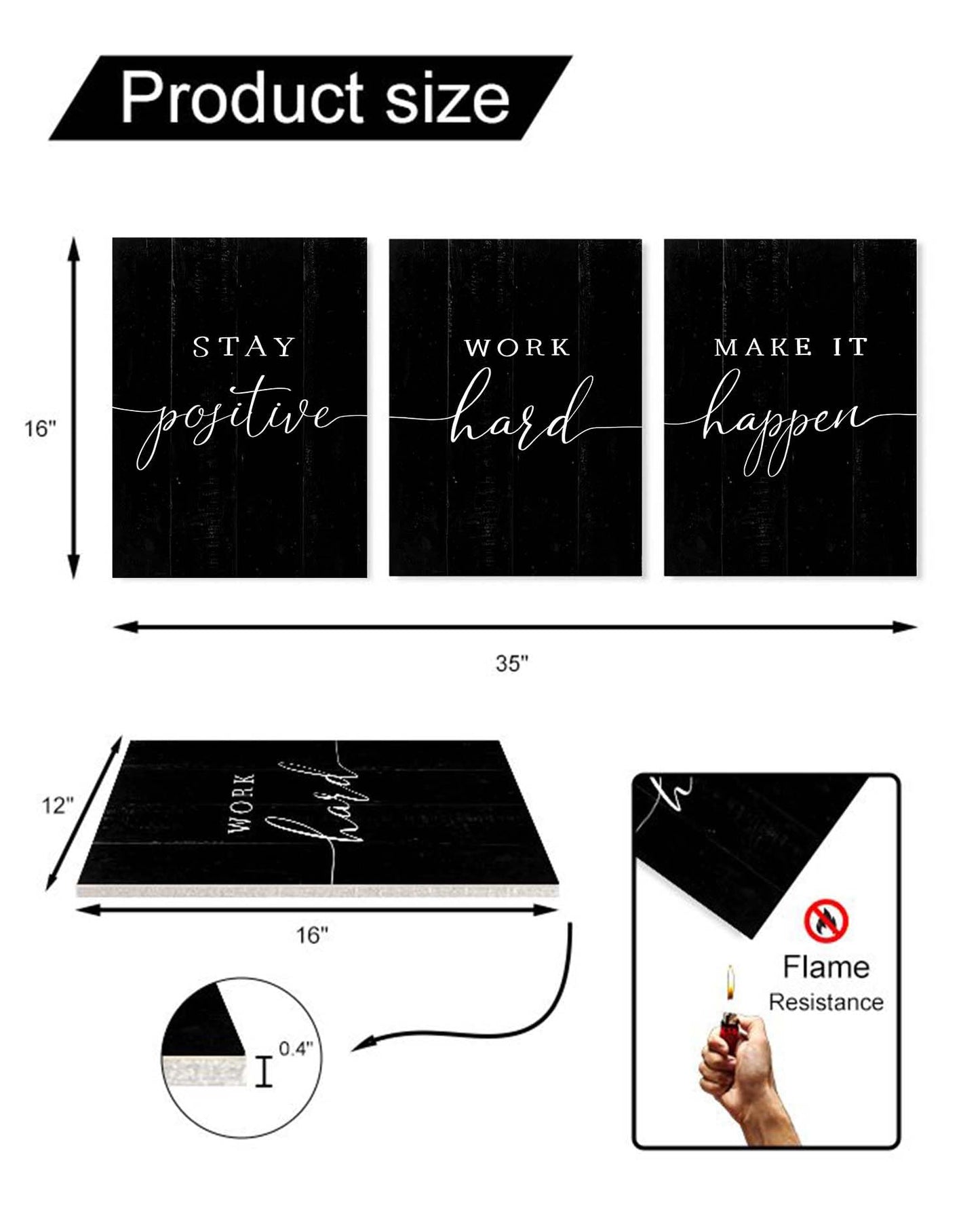Inspirational Quotes Office Wall Art: Motivational Poster Positive Sayings Office Wall Decor, 3 Piece Black Motivation Picture Inspirational Prints 12x16"