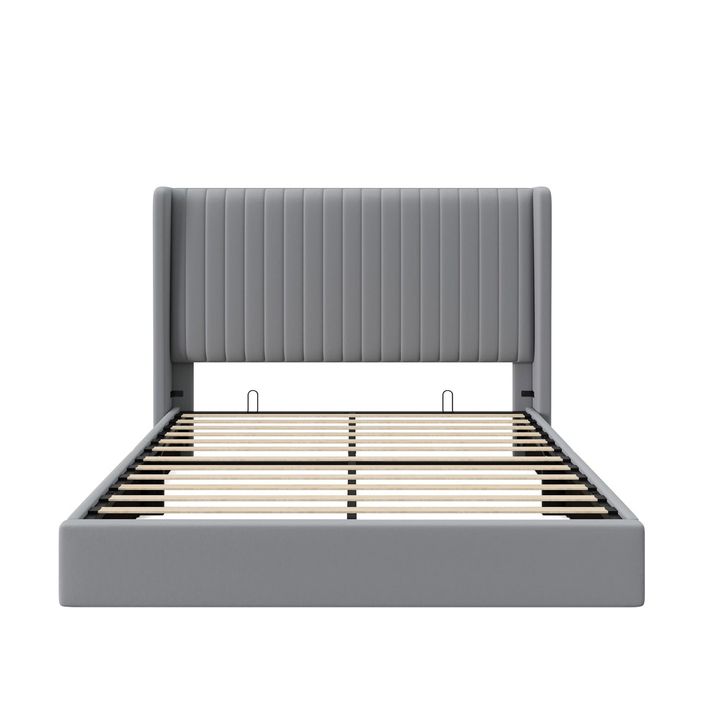 Allewie Queen Size Lift Up Storage Bed Frame, Hydraulic Support System, Upholstered Platform Bed Frame, Underneath Storage, Vertical Channel Tufted Headboard with Wingback, No Box Spring Needed, Grey