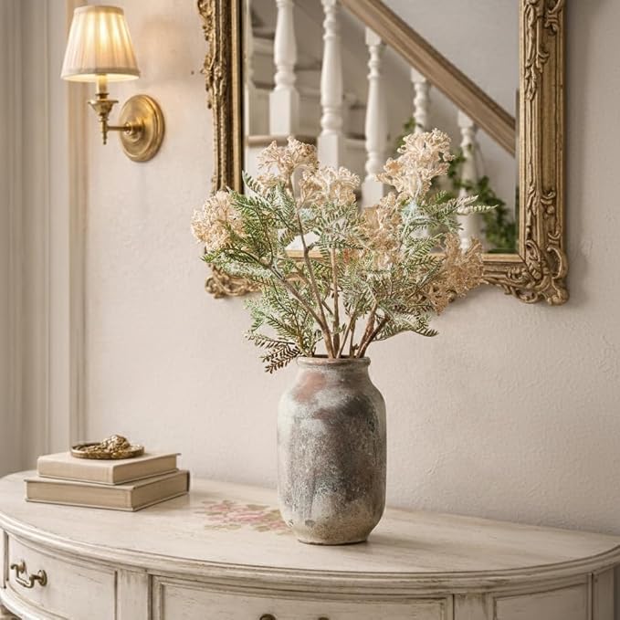 SIDUCAL Rustic Ceramic Farmhouse Flower Large Vase, Whitewashed Terra Cotta Vase, Pottery Decorative Flower for Home Decor, Table, Living Room Decoration, Shelf Decor, Mantel, 9.5 Inch, Terra