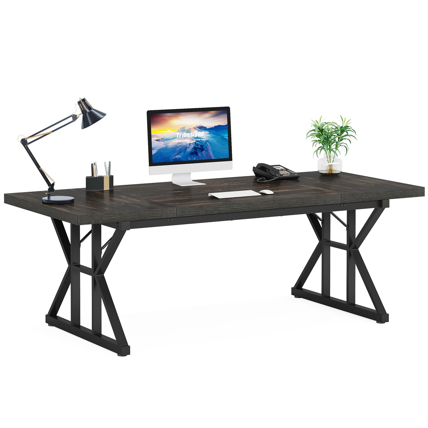 Tribesigns 70.8-Inch Executive Desk, Large Computer Office Desk Workstation, Modern Simple Style Laptop Desk Study Writing Table Business Furniture for Home Office (Black Oak, 70.8 Inch)