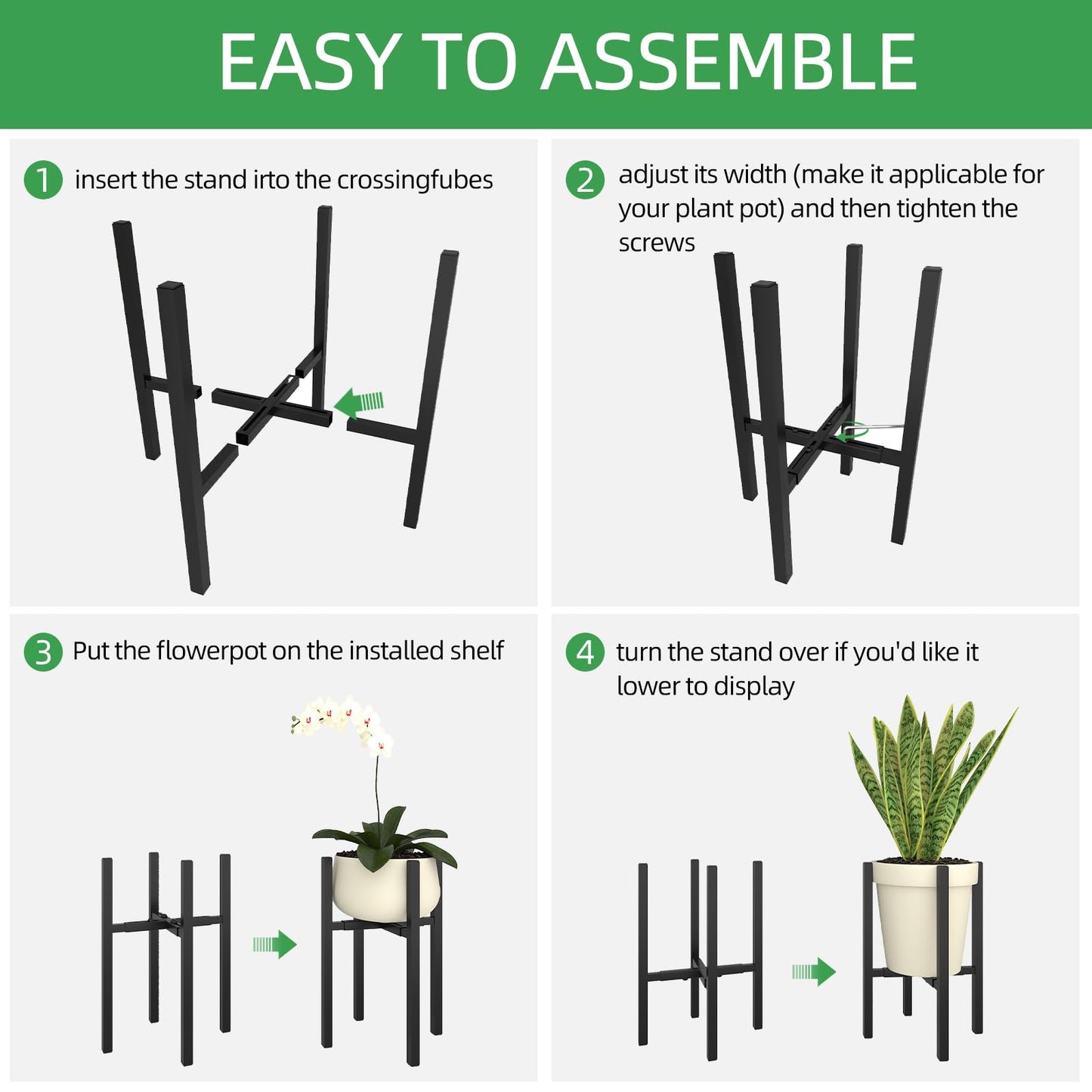 Rioneta Adjustable Plant Stand Indoor Outdoor, Metal Plant Stand 9 to 15 Inches, Mid Century Modern Floor Flower Pots Stand, Plant Holder for Home Garden Decor Load Bearing 160 LB Black