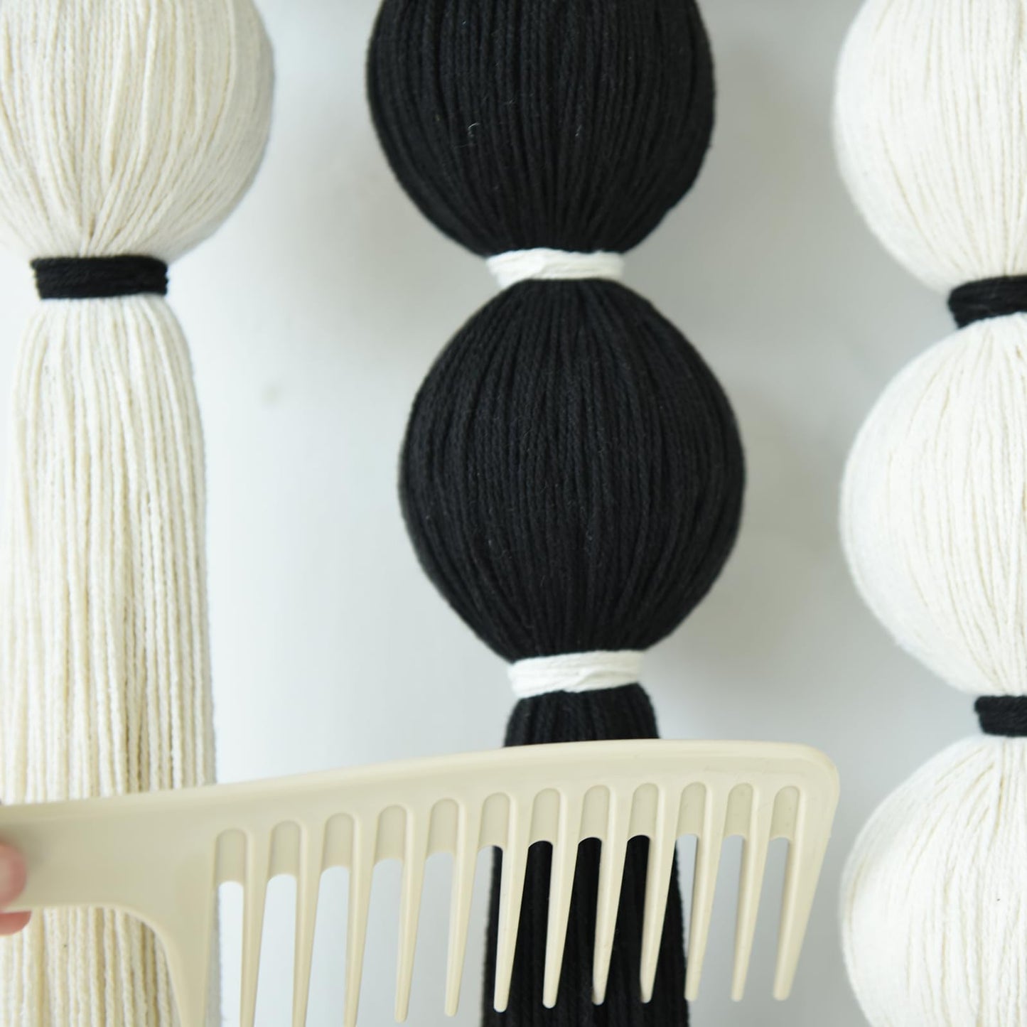 IOWER Large Macrame Wall Hanging Macrame Wall Decor Black and White Sphericity Cotton Textile Wall Hanging Boho Wall Decor Art Fiber Yarn Art Handmade 39" Wx39 L