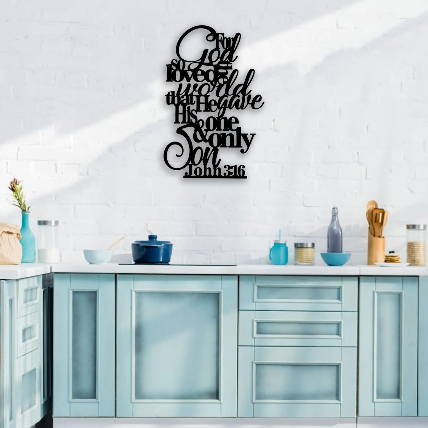 OPTYBVFD John 3 16 Metal Wall Decor - Motivational Inspirational Room Decor Christian Scripture Wall Art Home Decor for Living Room, Bedroom, Dining Room, Bathroom, Office (Black)