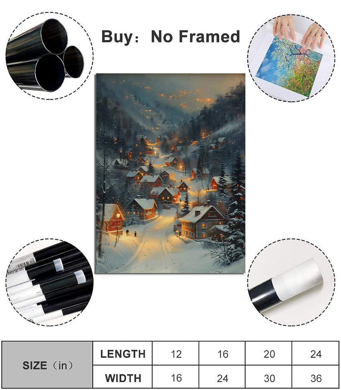 Winter village Wall Art enchanting snow covered town houses cozy sene night wall art Christmas decor 11x14"Unframed