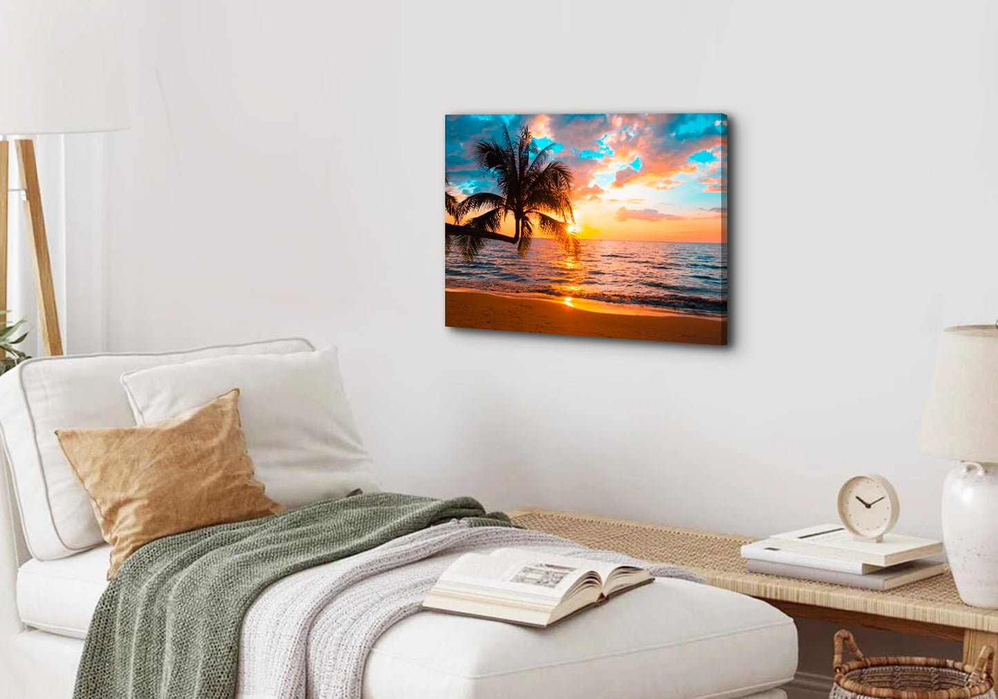 Sunset Beach Wall Art Tropical Palm Tree Wall Decor Coastal Landscape Pictures for Living Room Ocean Landscape Canvas Painting Nature Seascape Poster Prints Artwork Bathroom Home Decorations 12x16”