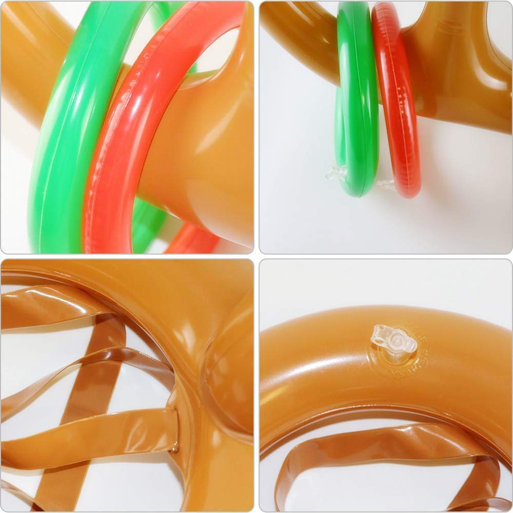 2PCS Christmas Party Toss Game Inflatable Reindeer Antler Hat with Rings for Kids Adults Family Xmas Fun Games(1 Pump,8 Rings, 2 Antlers)