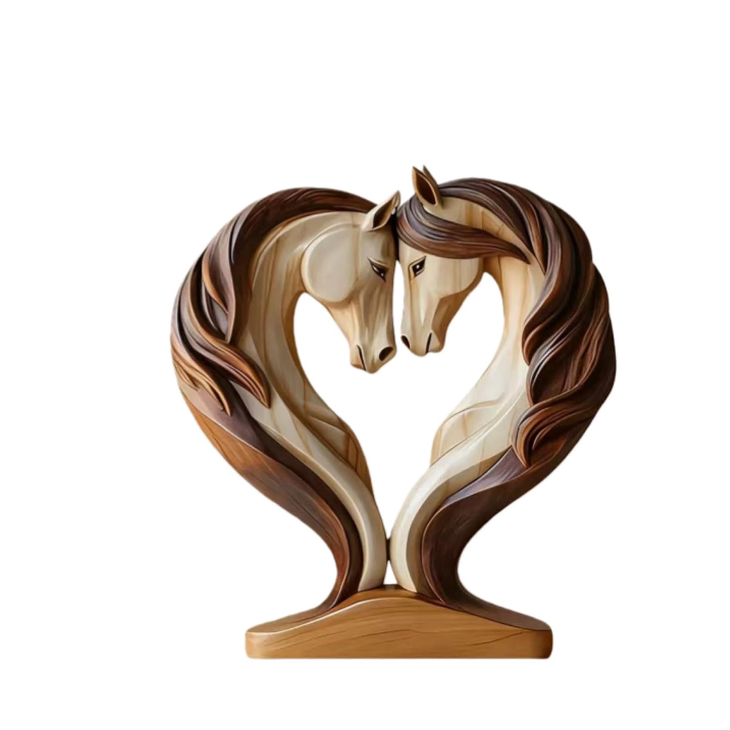 Zimrtvnt Double Horse Heart Sculpture, Faux Wood Textured Romantic Figurine, Living Room Coffee Table Shelf Ornament, Thoughtful Horse Lover Gift for Valentine’s Day Couples Home Decor Accent