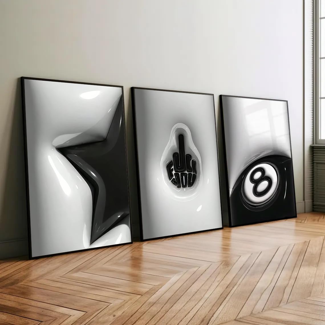 WNRTEKNK 3Pcs Lucky 8 Ball Wall Art Black And White Pictures Y2K Wall Decor Trendy Star Canvas Funky Lucky Preppy Painting Print for Apartment Dorm Teenager Room 12X16 in UNFRAMED Poster