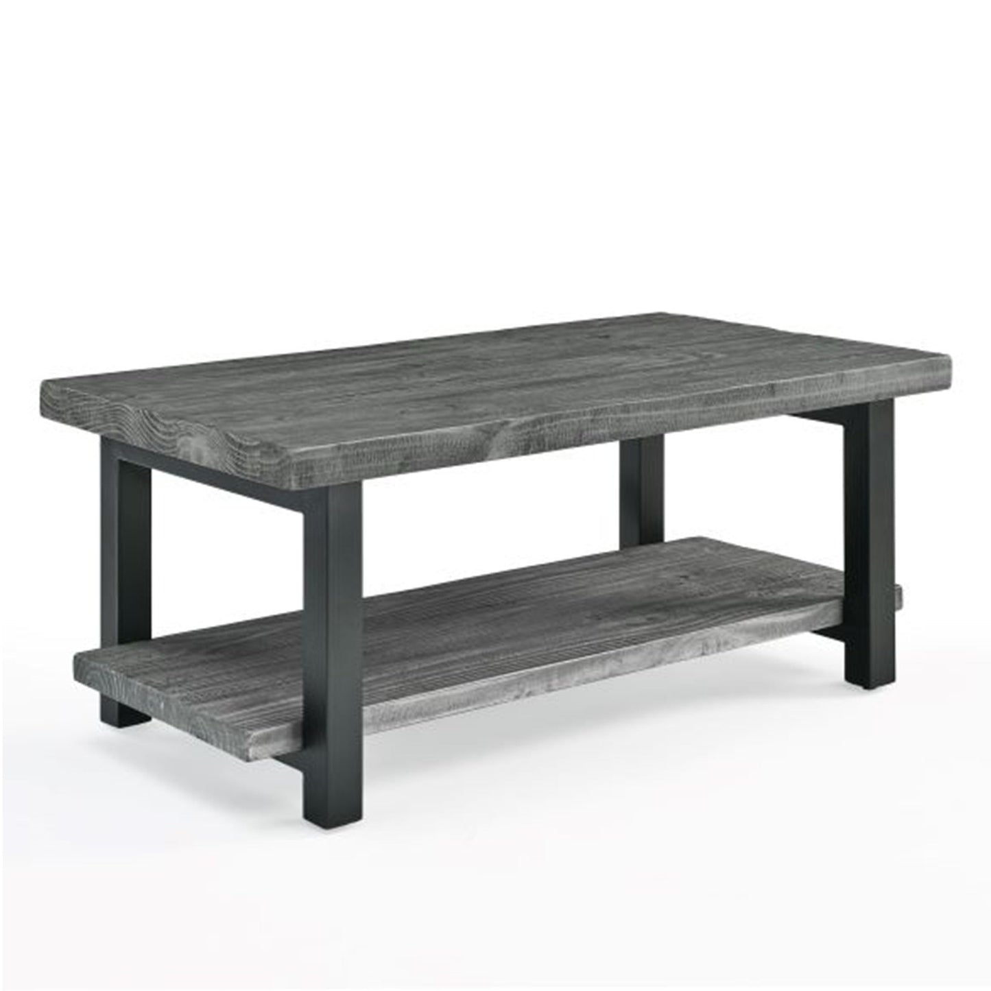 Pomona 42-Inch Rectangular Solid Wood Coffee Table with Storage Shelf & Metal Legs – Modern Rustic Industrial Living Room Table by Alaterre Furniture (Slate Grey)