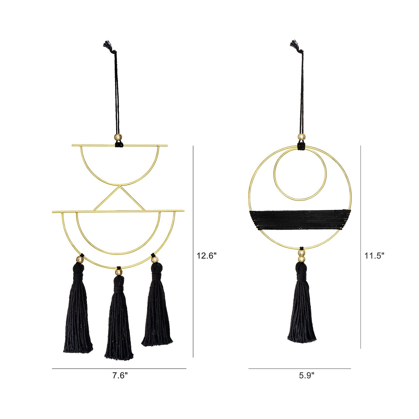 Mkono 2 Pcs Small Macrame Wall Hanging Boho Decor Cute Home Art Ornament with Gold Metal Ring for Bedroom Living Room Nursery Bathroom, 12.6''H x 7.6''W and 11.5''H x 5.9''W, X-Small