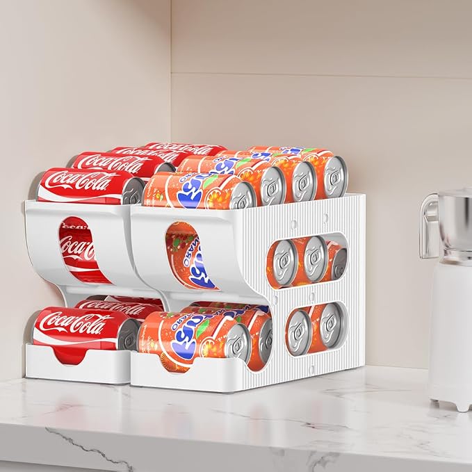 Sotfamily FIFO Soda Can Organizer for Pantry/Fridge, Automatic Rolling Pop Can Dispenser/Storage/Holder/Container for Refrigerator or 12" Deep Shelf, Space-Saving Drink Organizer for 12 Standard Cans