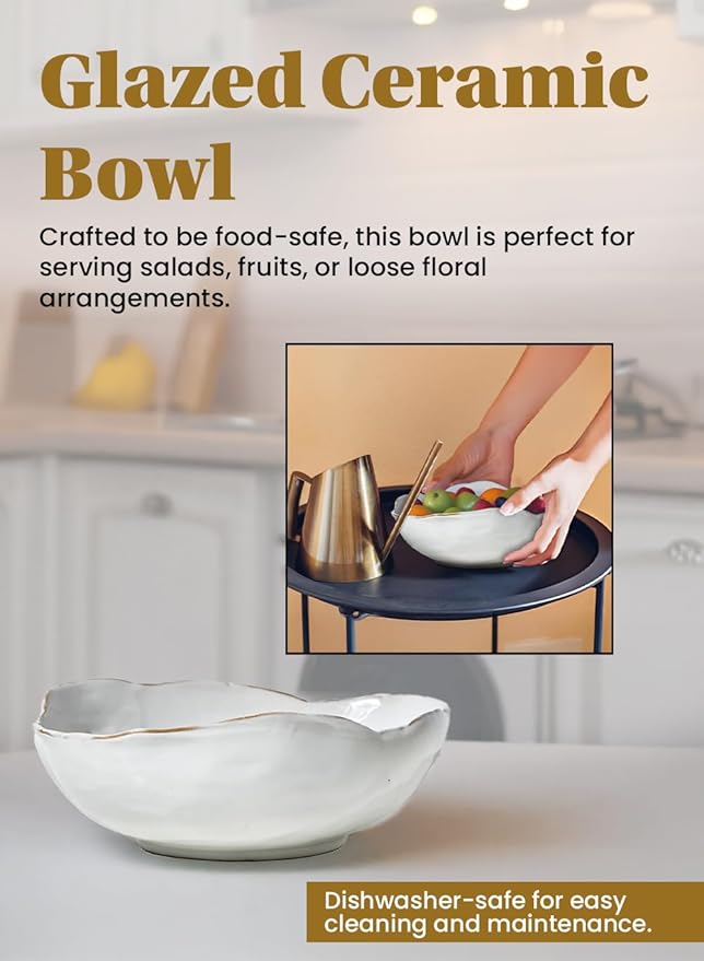 Serene Spaces Living Extra Large Free-Form Edge Glazed Ceramic Bowl - Fruit Basket, Dinnerware, Centerpiece for Weddings, Events, 10.5" Long, 8" Wide and 3.5" Tall, Pack of 8