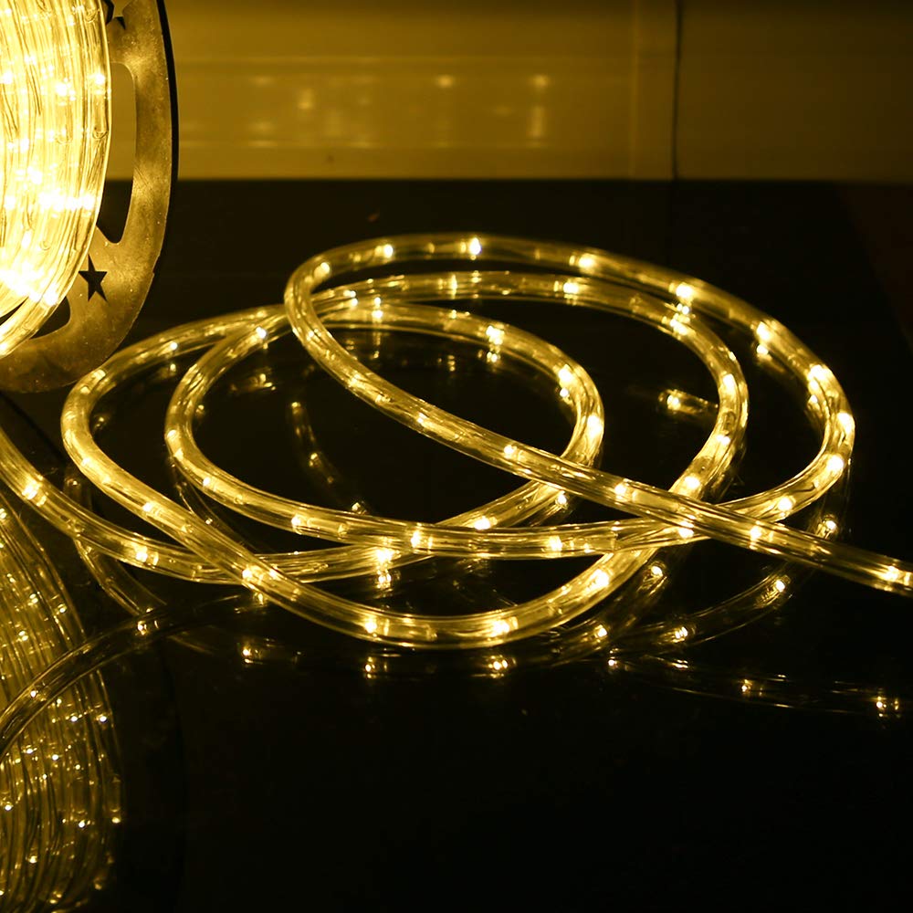 50ft 360 LED Waterproof Rope Lights, 110V Connectable Indoor Outdoor Warm Led Rope Lights for Outside, Deck, Patio, Pool, Camping, Landscape Lighting and Christmas Tree Decorations (Warm White)