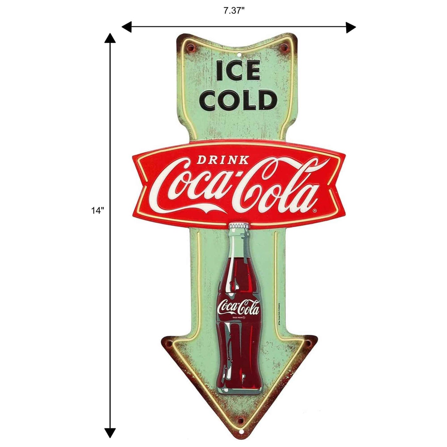 Coca-Cola Ice Cold Arrow Embossed Metal Sign - Vintage Diner Coca-Cola Sign for Kitchen or Man Cave