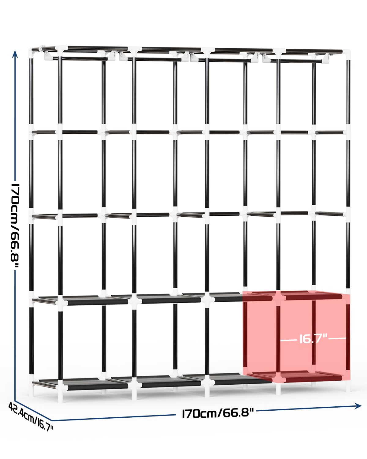 Mavivegue Clothes Organizer with 4 Hanging Rods, Portable Closet Wardrobe, Non-Woven Fabric Cover, Large Capacity Storage for Bedroom and Living Room,Black, 67" W x 17" D x 67" H