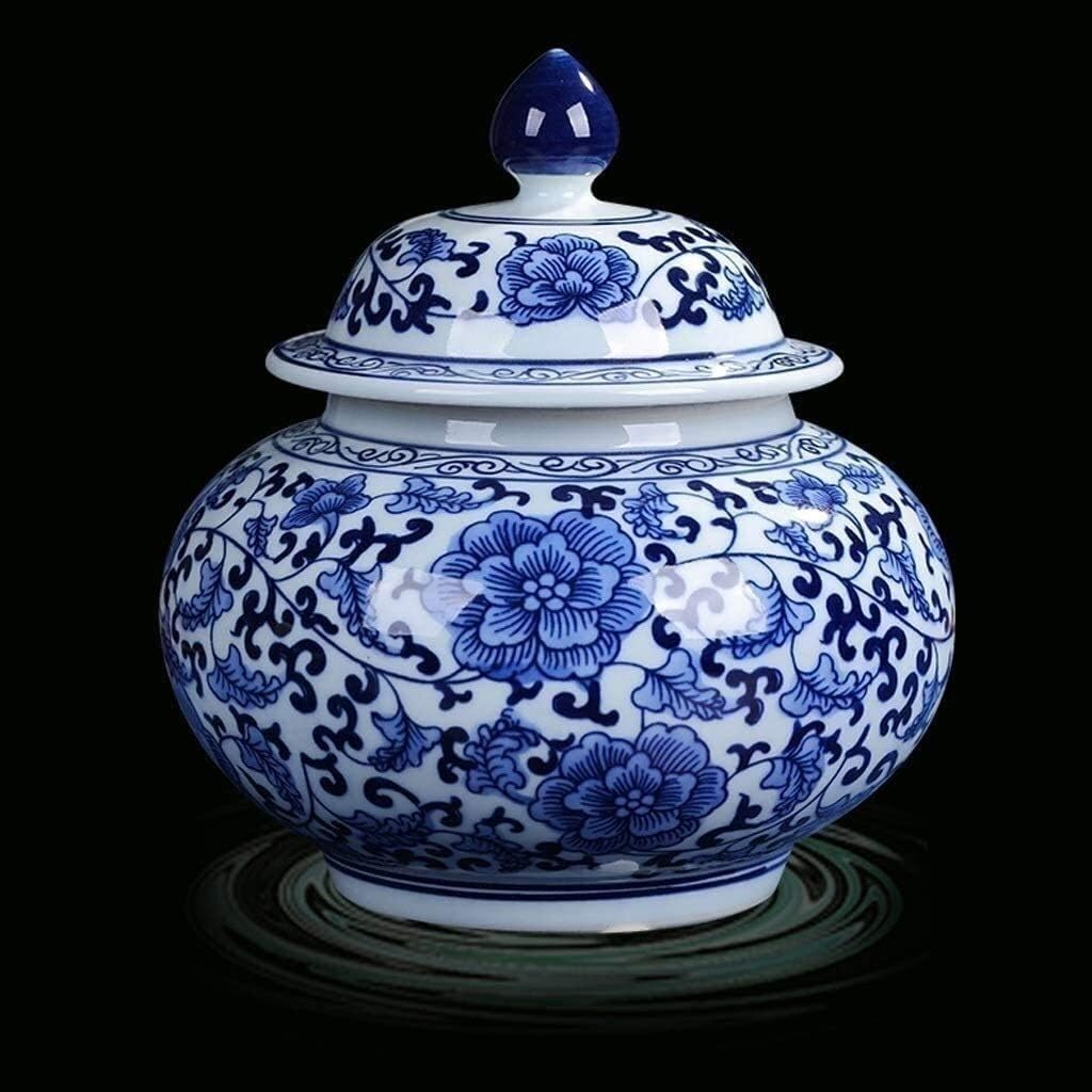 GFAZXDS Porcelain Vases Vase Flower Vase Hand-Crafted Ceramic Porcelain Shape Ginger Jar Vase, Sugar Canister, Sugar Container, Tea Container, 7.5" H Decorative Vase