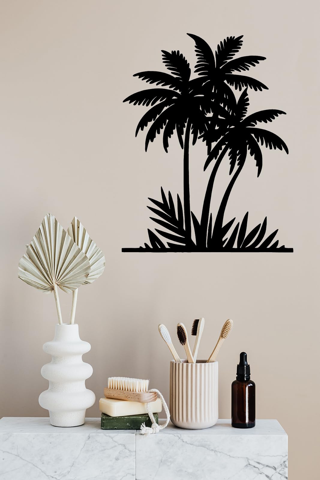 Benziso Palm Tree Metal Wall Art Tropical plants Wall Decor Beach Theme Wall Sculptures Coastal Wall Hanging for Bathroom Living Room Indoor Outdoor (Black)