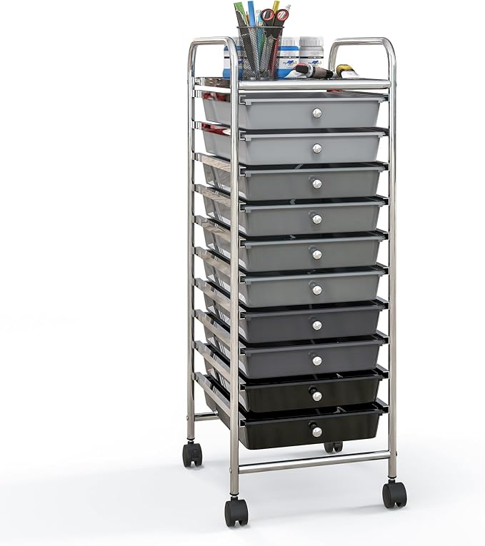 Giantex 10-Drawer Storage Cart w/Universal Wheel, Rolling Cart w/Handle, Home Organizer Storage Unit w/Removable Drawers, Trolley Utility Cart for Kitchen Makeup Living Room Office Play Room
