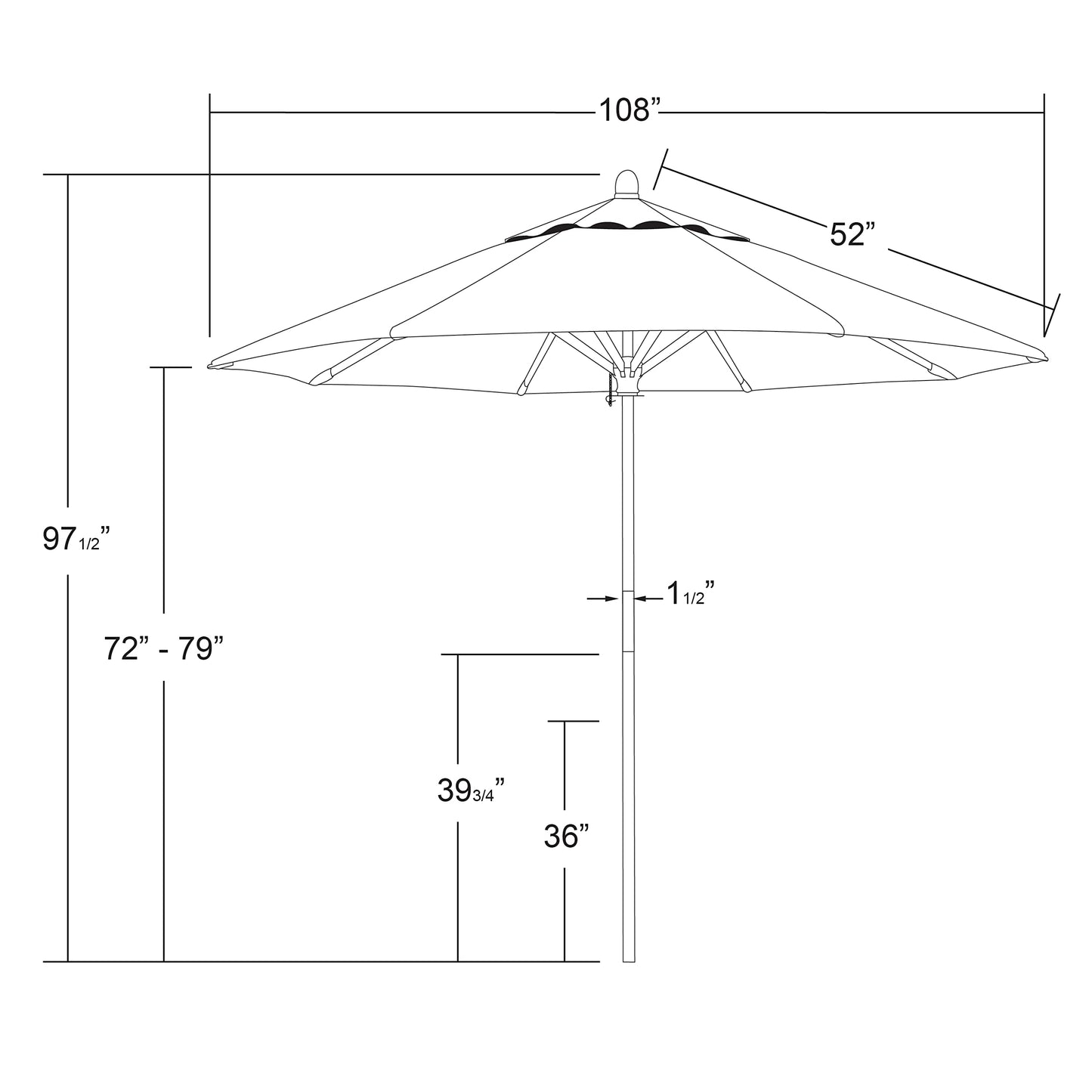 California Umbrella 9' Premium Commercial Hardwood Patio Umbrella, Manual Lift With Pacifica Hunter Green Fabric