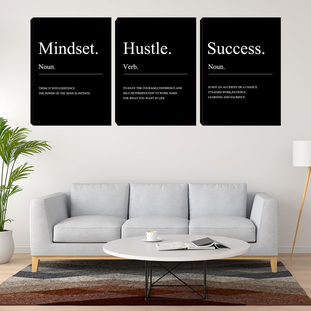 Motivational Wall Decor 3 Pieces Success Paintings Motivational Posters Prints Office Wall Decor Inspirational Canvas Wall Art Picture for Home Bedroom Living Room Decorations(36" Wx16 H)