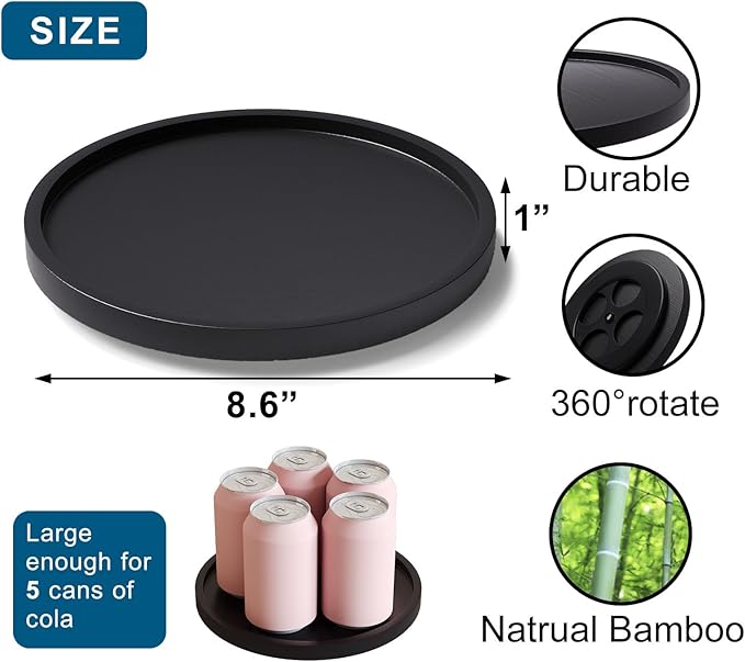 VERTORGAN Lazy Susan Organizer for Kitchen,Bamboo Turntable for Cabinet,Pantry,Vanity,Small(Black)