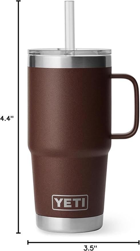 YETI Rambler 25 oz Tumbler with Handle and Straw Lid, Travel Mug Water Tumbler, Vacuum Insulated Cup with Handle, Stainless Steel, Wetlands Brown