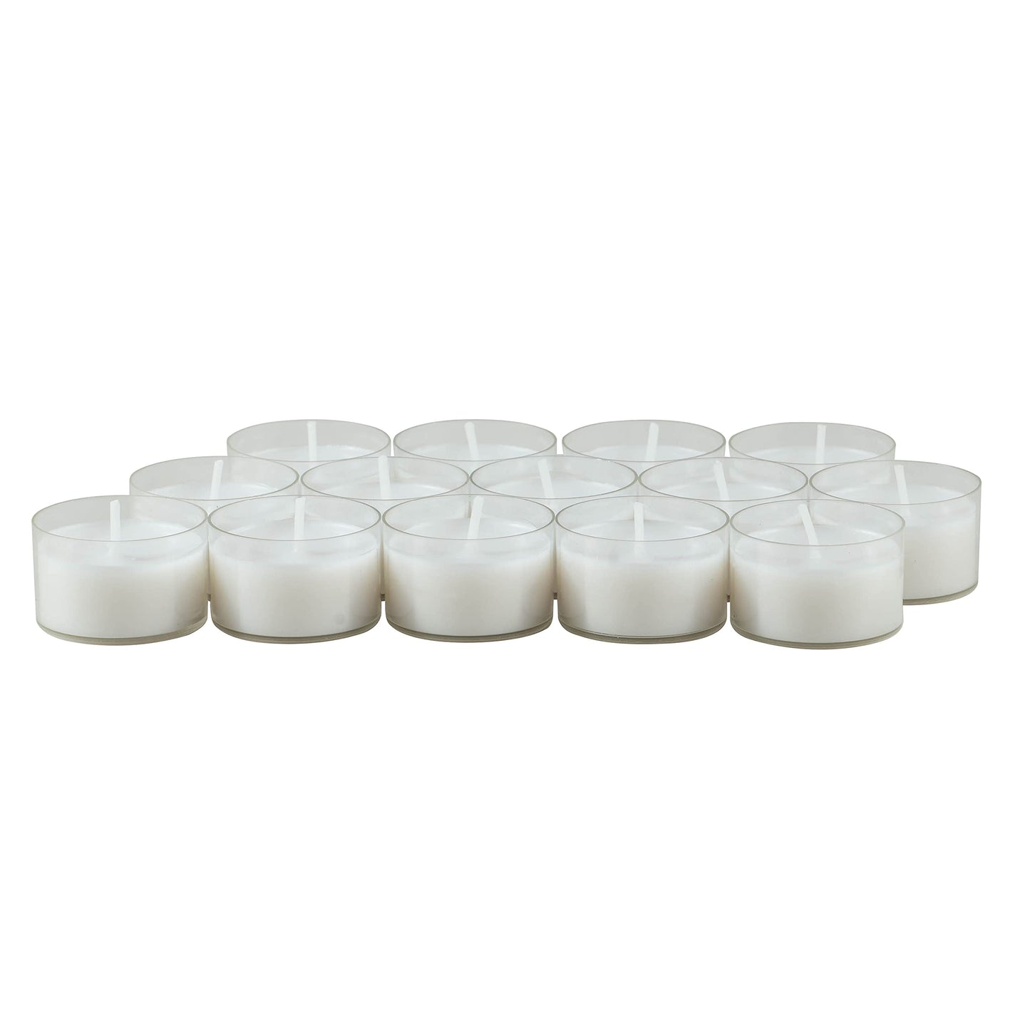 Stonebriar 48 Count White Unscented Smokeless Long Burning Clear Cup Tea Light Candles with 6 to 7 Hour Burn Time