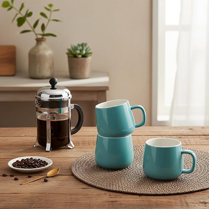 Teocera Coffee Mugs Set of 6-12oz Chip-Resistant Ceramic Cups with Ergonomic Handle | Dishwasher & Microwave Safe Turquoise Mugs | Keeps Beverage Hot, Perfect for Family Kitchen & Holiday Gifts