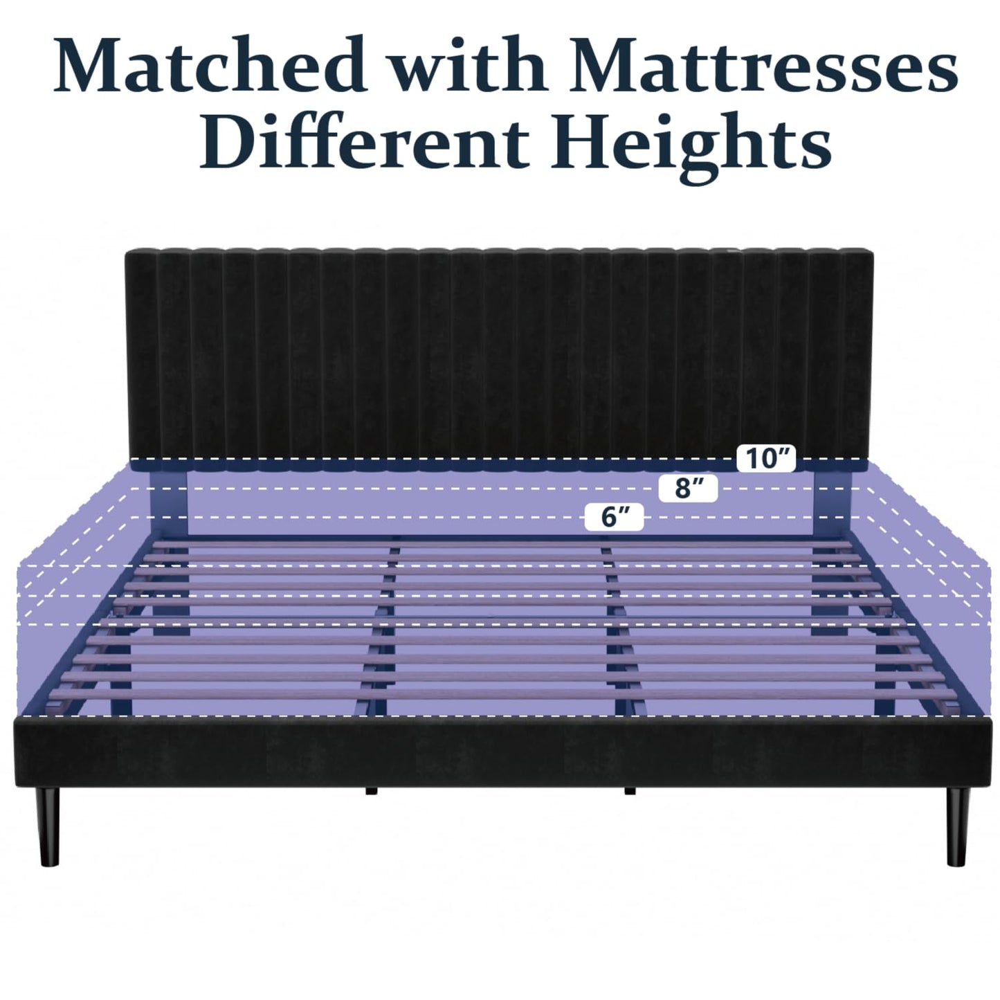 HAOARA King Size Bed Frame, King Size Platform Bed Frame and Velvet Upholstered Headboard with Strong Wood Slats, Box Spring Optional, Mattress Foundation, Easy Assembly Black