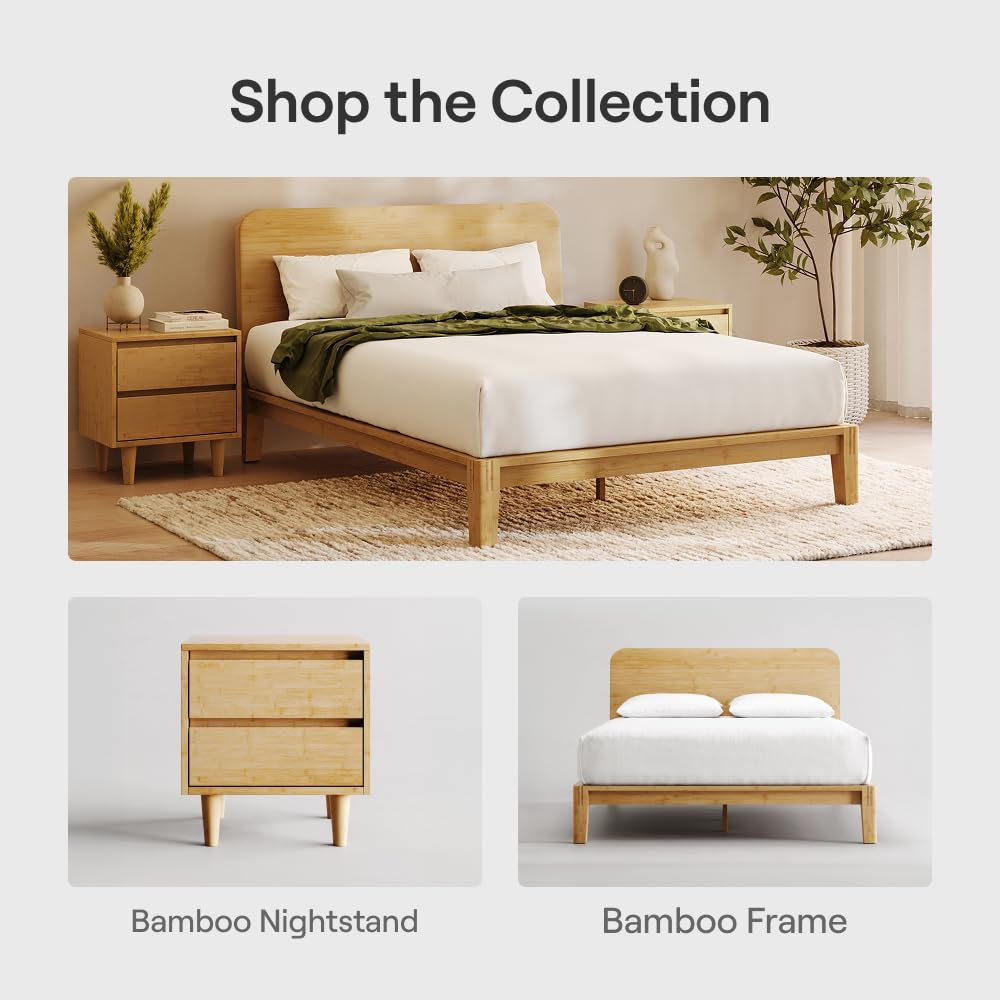 Nectar Bamboo Platform Bed Frame - Twin - Natural - Floating Center Support Legs - 12” Height - Easy Tool Free Set Up - Contemporary and Durable - Sturdy Wooden Support Slats - Holds Up to 500 Pounds