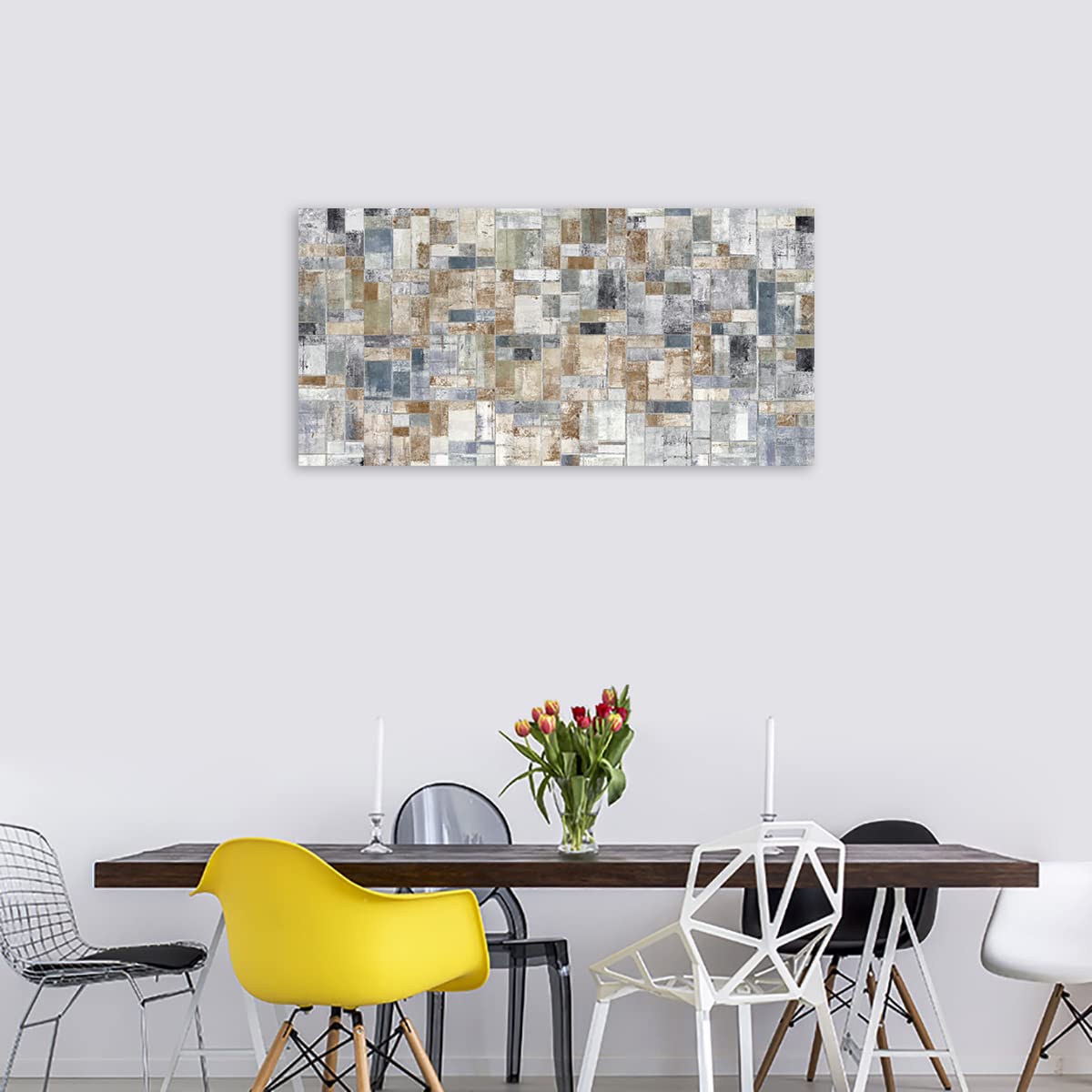 yearainn Large Abstract Canvas Wall Art for Living Room Wall Decor Geometric Patterns Prints Artwork Brown Grey Indigo Rectangle Canvas Pictures Home Office Wall Decorations Ready to Hang 24" X 48"