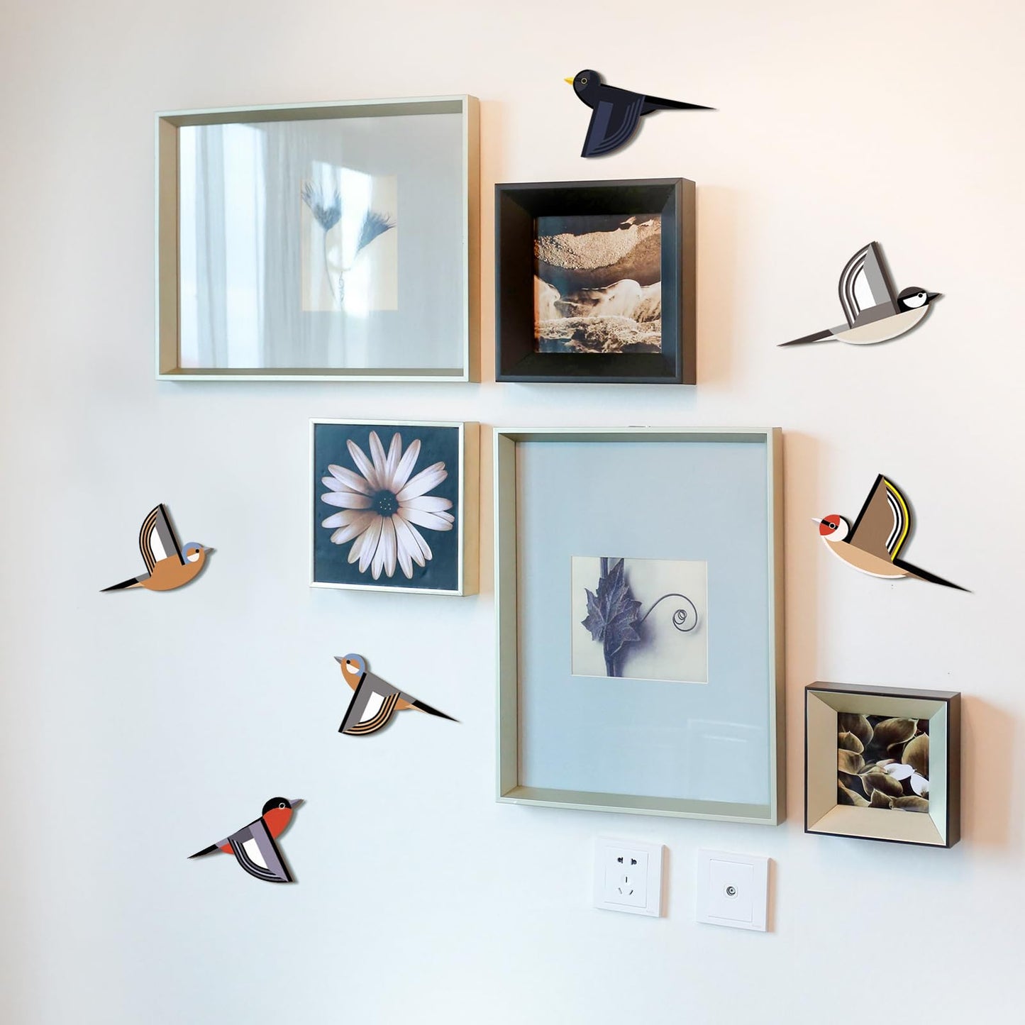 Wesiti 6 Pcs Wooden Bird Wall Art Rustic Farmhouse Flying Bird Art Wall Decor Geometric Scandinavian Home Decor for Living Room Bedroom Gift