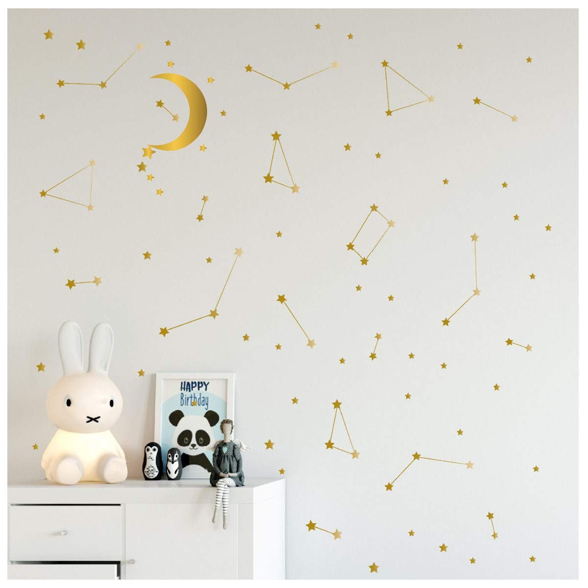 DXLING 190 Gold Star Constellation Wall Decal Kids Bedroom Removable Decoration Outer Space Nursery Sticekrs Zodiac Astronomy Art Mural Decor ZB162 (Gold)