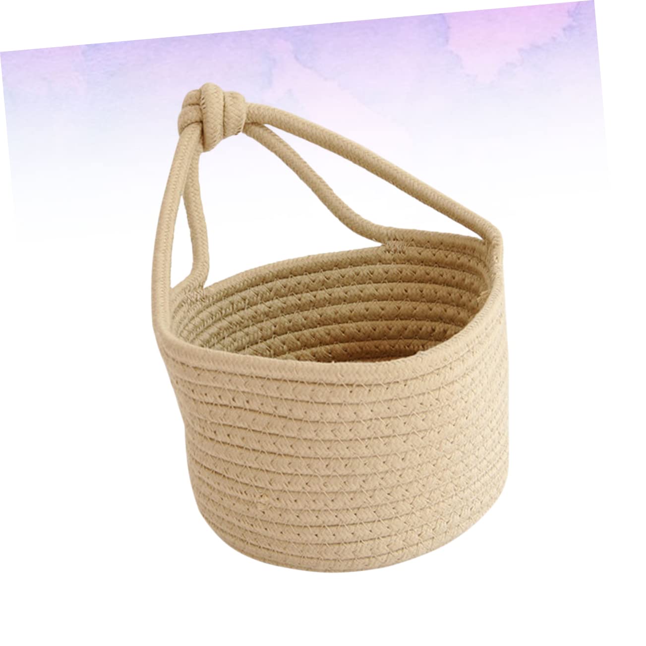 HOLIDYOYO Round Rope Containers Small Hanging Basket Woven Storage Basket Khaki Home Organization