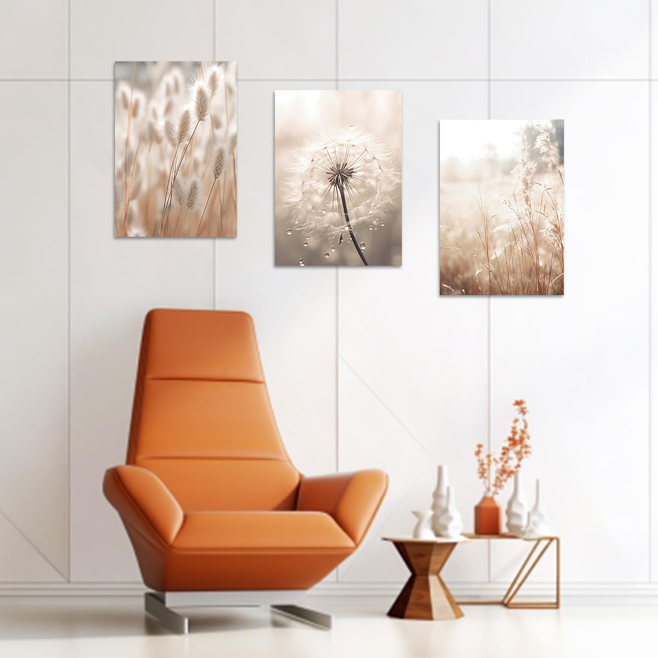 CXHOSTENT Dandelion Canvas Wall Art 3 Piece Beige Botanical Dandelion Reed Grass Painting Prints Nordic Posters Nature Plant Wildflower Picture (Nature-2, 11.00"x14.00"x3P)