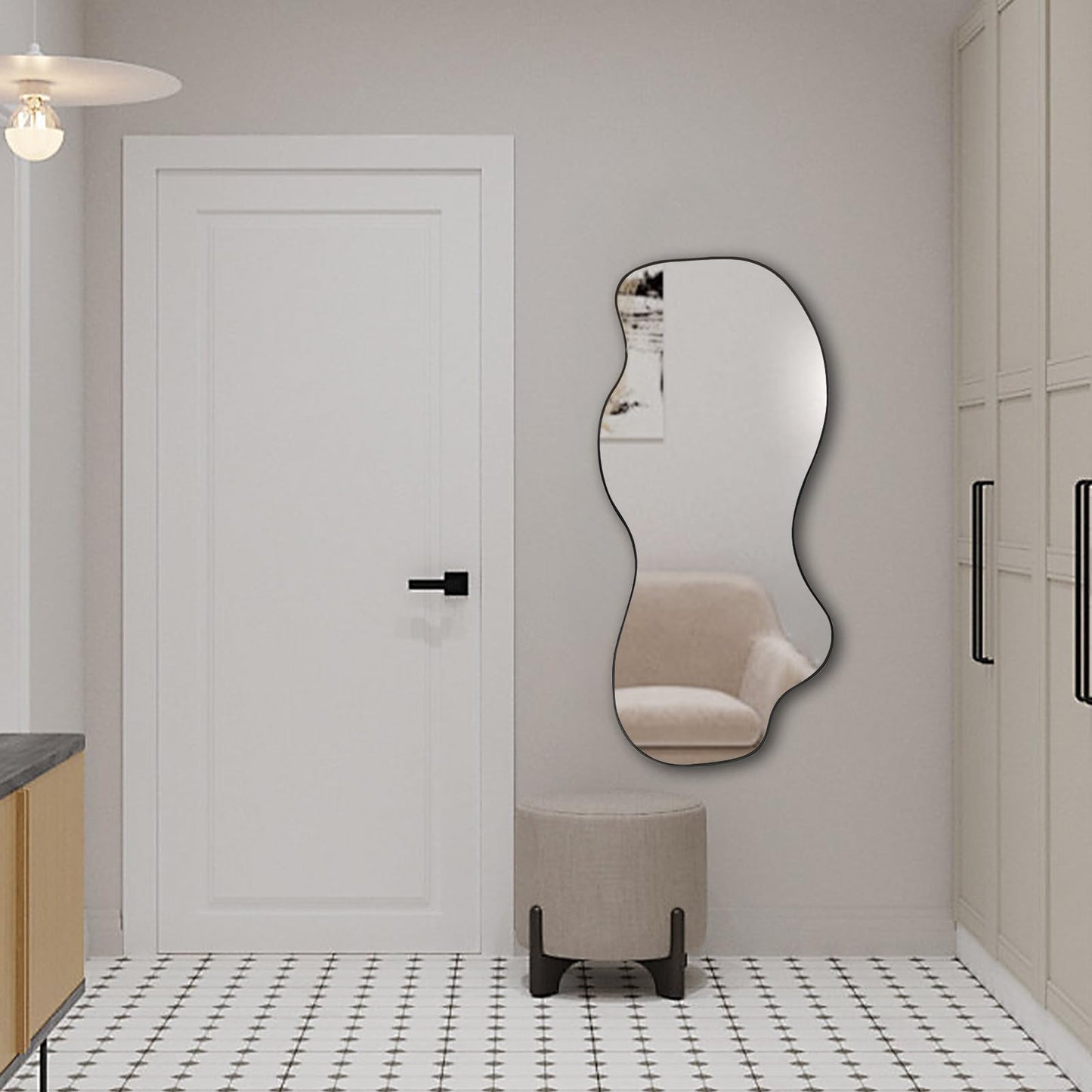 POZINO Irregular Mirror, 47.2"x21.6" Asymmetrical Frameless Mirror, Abstract Wall Mirrors, Modern Odd Shape Mirrors for Living Room Bathroom Bedroom Entryway, Hangs Vertically or Horizontally