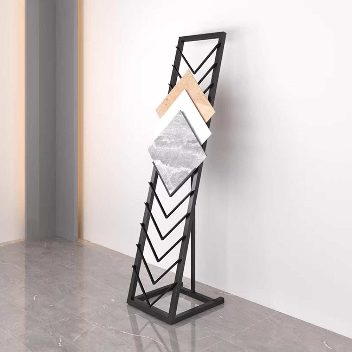 Tile Display Rack with 12 Card Slots, Store Display Rack, Freestanding Sample Display Stand, Organizer Shelf for Marble Slab/Wooden Boards/Door Sample, for Retail Stores/Trade Show, Black-40*50*160cm