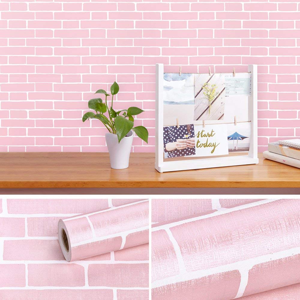 ZAMNEA 17.8 x 118 Inches Self-Adhesive Liner Paper, Removable Shelf Liner Wall Stickers Dresser Drawer Peel Stick Kitchen Home Decor, Pink Brick