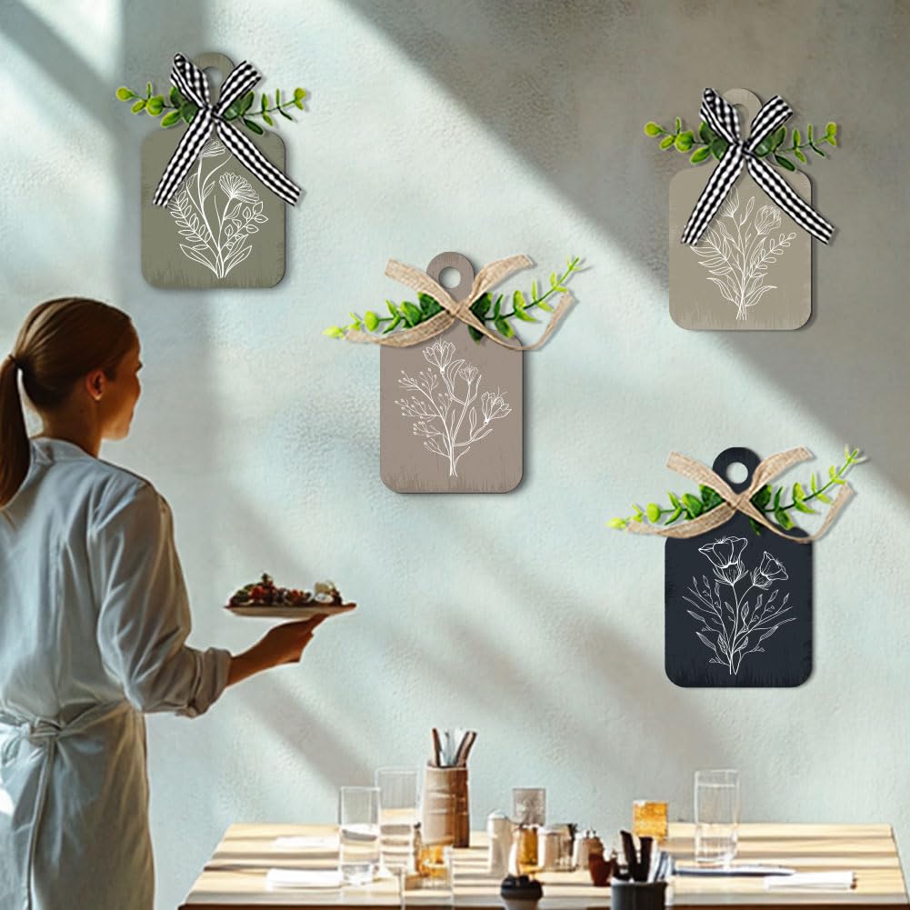 PH PandaHall 4pcs Kitchen Wooden Hanging Signs, Wall Decor Wood Sign Flower Kitchen Signs Wall Decor Hanging Plaques Farmhouse Sign Wood Bar Sign for Home Kitchen Dining Living Room Bar Cafe Art Decor