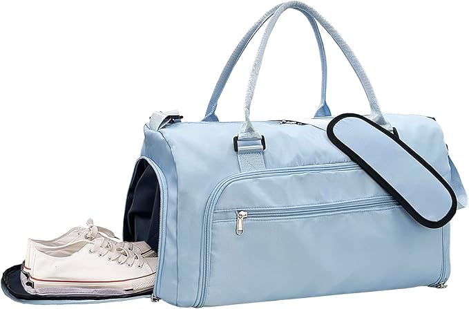 woogwin Small Gym Bag for Men & Women with Shoes & Wet Compartment Waterproof Duffle Bag for Travel Sports Workout Overnight Weekender (17.7'',Blue)